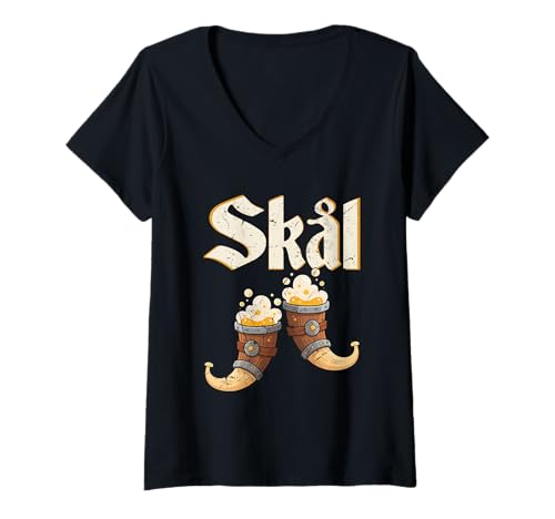 Damen Skal Wikinger Trinkdesign für skandinavischen Stolz Norwegen T-Shirt mit V-Ausschnitt Damen Skal Wikinger Trinkdesign für skandinavischen Stolz Norwegen T-Shirt mit V-Ausschnitt von Norway Designs for Scandinavian Pride