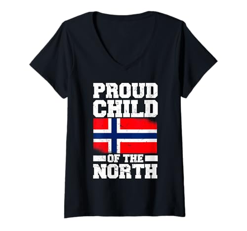 Damen Stolzes Kind der Nordnorwegen Flagge T-Shirt mit V-Ausschnitt Damen Stolzes Kind der Nordnorwegen Flagge T-Shirt mit V-Ausschnitt von Norway Designs for Scandinavian Pride