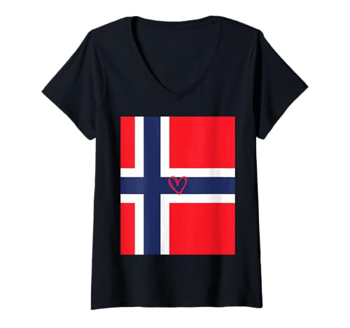 Damen Norwegen Flagge Norwegisches Herz Stolzer Erbe Nationalfeiertag T-Shirt mit V-Ausschnitt von Norway Flag Norwegian Proud National Gifts Idea
