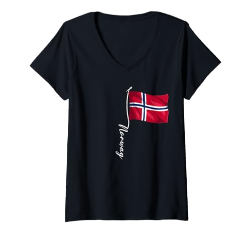 Damen Norway Flaggen T-Shirt mit V-Ausschnitt von Norway Geschenk