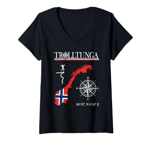 Damen Trolltunga Norwegen - Wanderabenteuer - skandinavische Natur T-Shirt mit V-Ausschnitt Damen Trolltunga Norwegen - Wanderabenteuer - skandinavische Natur T-Shirt mit V-Ausschnitt von Norway Hiking Scandinavia Camper Backpacking