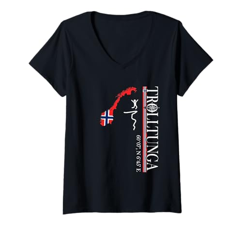 Damen Trolltunga Norwegen - Wanderabenteuer - skandinavische Natur T-Shirt mit V-Ausschnitt Damen Trolltunga Norwegen - Wanderabenteuer - skandinavische Natur T-Shirt mit V-Ausschnitt von Norway Hiking Scandinavia Camper Backpacking