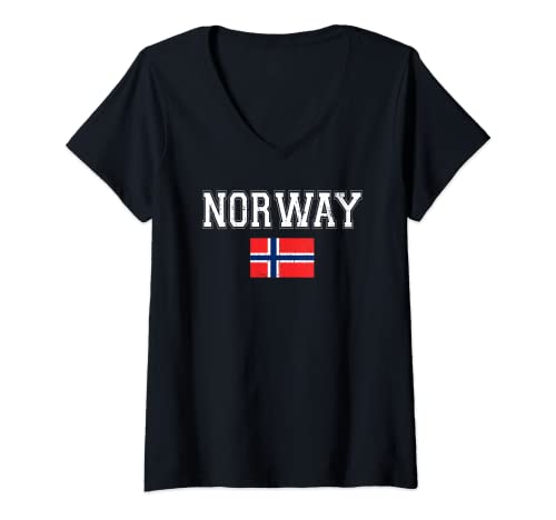 Damen Flag Norway T-Shirt mit V-Ausschnitt von Norway Norwegen Flagge