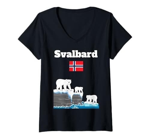 Damen Svalbard Reise Souvenir Eisbären beobachten Norwegen Flagge T-Shirt mit V-Ausschnitt von Norway Polar bears lover trip souvenir