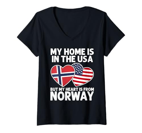 Damen My Home USA My Heart Norway Norwegian American Pride Flagge T-Shirt mit V-Ausschnitt Damen My Home USA My Heart Norway Norwegian American Pride Flagge T-Shirt mit V-Ausschnitt von Norway Pride Flag Apparel
