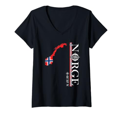 Damen Norwegen - Norge Polar Circle Koordinaten - Norwegische Karte Flagge T-Shirt mit V-Ausschnitt Damen Norwegen - Norge Polar Circle Koordinaten - Norwegische Karte Flagge T-Shirt mit V-Ausschnitt von Norway Scandinavia Travel Camper Fishing Norge