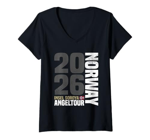 Damen Angeln Norway Soroya Angelzubehör Norwegen Angeltour 2026 T-Shirt mit V-Ausschnitt von Norwegen Angeltour 2026 & Angelzubehör Soroya