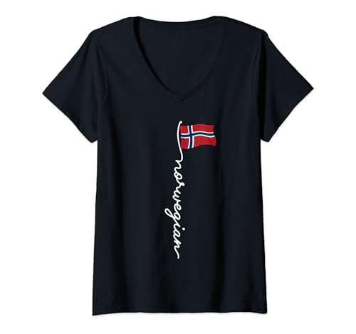 Damen Norwegen Signature Norweger T-Shirt mit V-Ausschnitt von Norwegen Geschenk