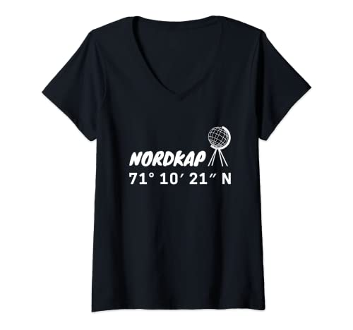 Damen Nordkap Koordinaten T-Shirt mit V-Ausschnitt von Norwegen Nordkapp Globus