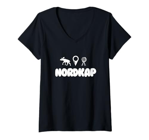 Damen Nordkap Ziel Reise T-Shirt mit V-Ausschnitt Damen Nordkap Ziel Reise T-Shirt mit V-Ausschnitt von Norwegen Nordkapp Globus