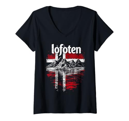 Damen Lofoten Inseln Norwegen T-Shirt mit V-Ausschnitt von Norwegen Reisen