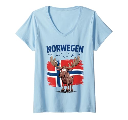 Damen Norwegen Tour Elch Angeln Camping & Natur Urlaub Norwegen T-Shirt mit V-Ausschnitt von Norwegen - Urlaub Reisen & Touren für die Familie
