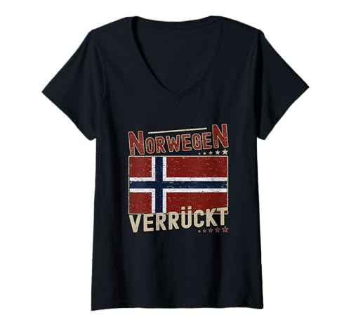 Damen Camping Norwegen Wohnmobil Verrückt Norwegische Flagge T-Shirt mit V-Ausschnitt Damen Camping Norwegen Wohnmobil Verrückt Norwegische Flagge T-Shirt mit V-Ausschnitt von Norwegen im Wohnmobil und Camping Gadget