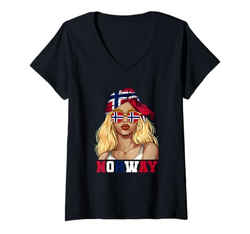 Damen Norwegen Norweger Frau T-Shirt mit V-Ausschnitt Damen Norwegen Norweger Frau T-Shirt mit V-Ausschnitt von Norweger Norwegen Geschenk