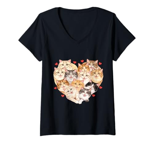 Damen Norwegisches Waldkatzenherz T-Shirt mit V-Ausschnitt von Norwegian Forerst Cat Design
