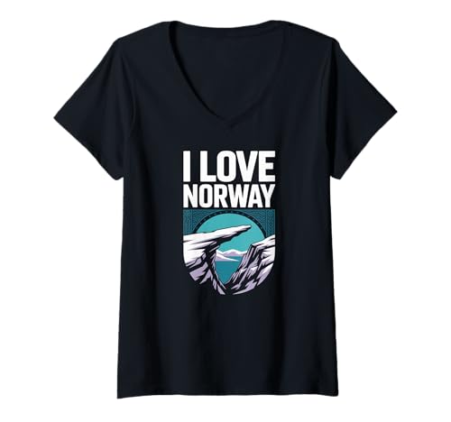 Damen Ich Liebe Norway Adventure Scenic Design T-Shirt mit V-Ausschnitt von Norwegian Nature Adventure Explorer Design
