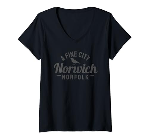 Damen Souvenir aus Norwich, Norfolk, England, Großbritannien T-Shirt mit V-Ausschnitt von Norwich Tees & Clothing