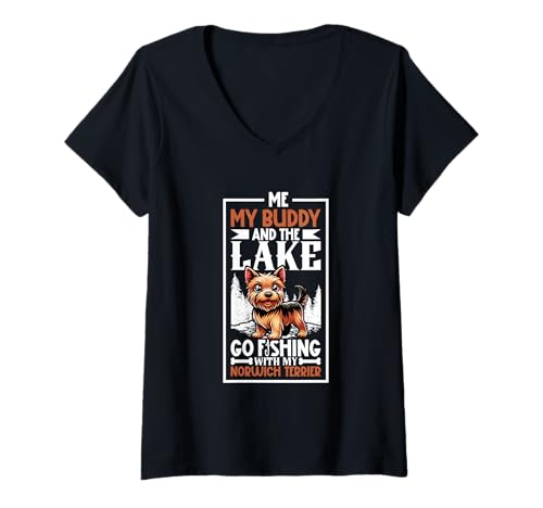 Damen Angeln und Norwich Terrier T-Shirt mit V-Ausschnitt Damen Angeln und Norwich Terrier T-Shirt mit V-Ausschnitt von Norwich Terrier Designs