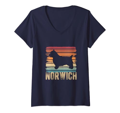 Damen Norwich Terrier Hund Herrchen Frauchen Hunde T-Shirt mit V-Ausschnitt von Norwich Terrier Mama Mom Gift Hunde Geschenk