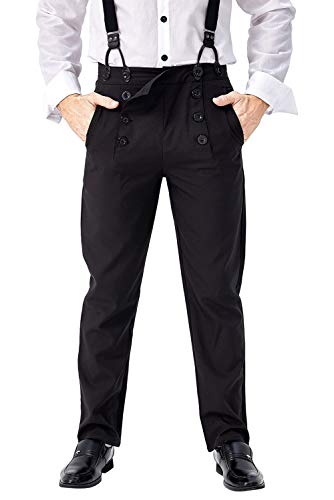 NoryNick Herren Mittelalterliche Steampunk Hose Klassisch Viktorianisch Hohe Taille Retro Jumpsuit Halloween Karneval Kostüme von NoryNick