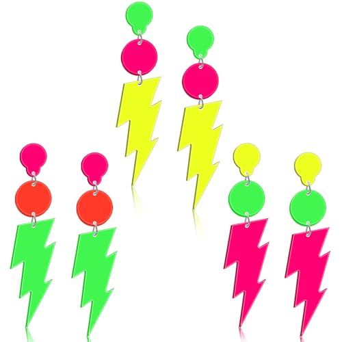 Nosiny 3 Paar 80er 90er Neon-Ohrringe für Damen Acryl Retro Ohrringe, Acryl, Acryl von Nosiny