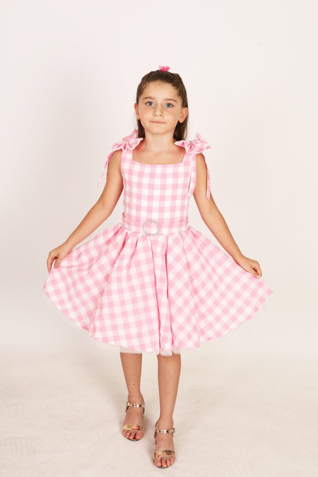 Rosa Mädchenkleid, Besonderer Anlass, Geburtstagskleid, Rosa Kariertes Kleid von NossiByCostume