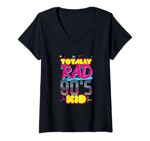 Damen Totally Rad 90er-Retro-Grafik für Kinder T-Shirt mit V-Ausschnitt Damen Totally Rad 90er-Retro-Grafik für Kinder T-Shirt mit V-Ausschnitt von Nostalgia Blast Co.