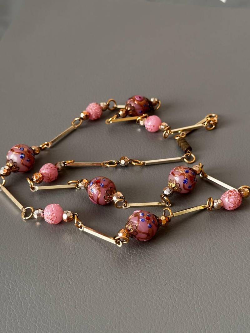 Antike Murano Glas Halskette Rosa Perlen Schmuck von NostalgiaBoutiqueR