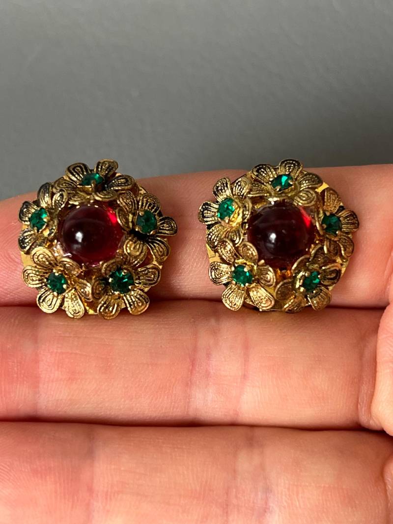 Vintage Rot & Grün Glas Ohrclips von NostalgiaBoutiqueR