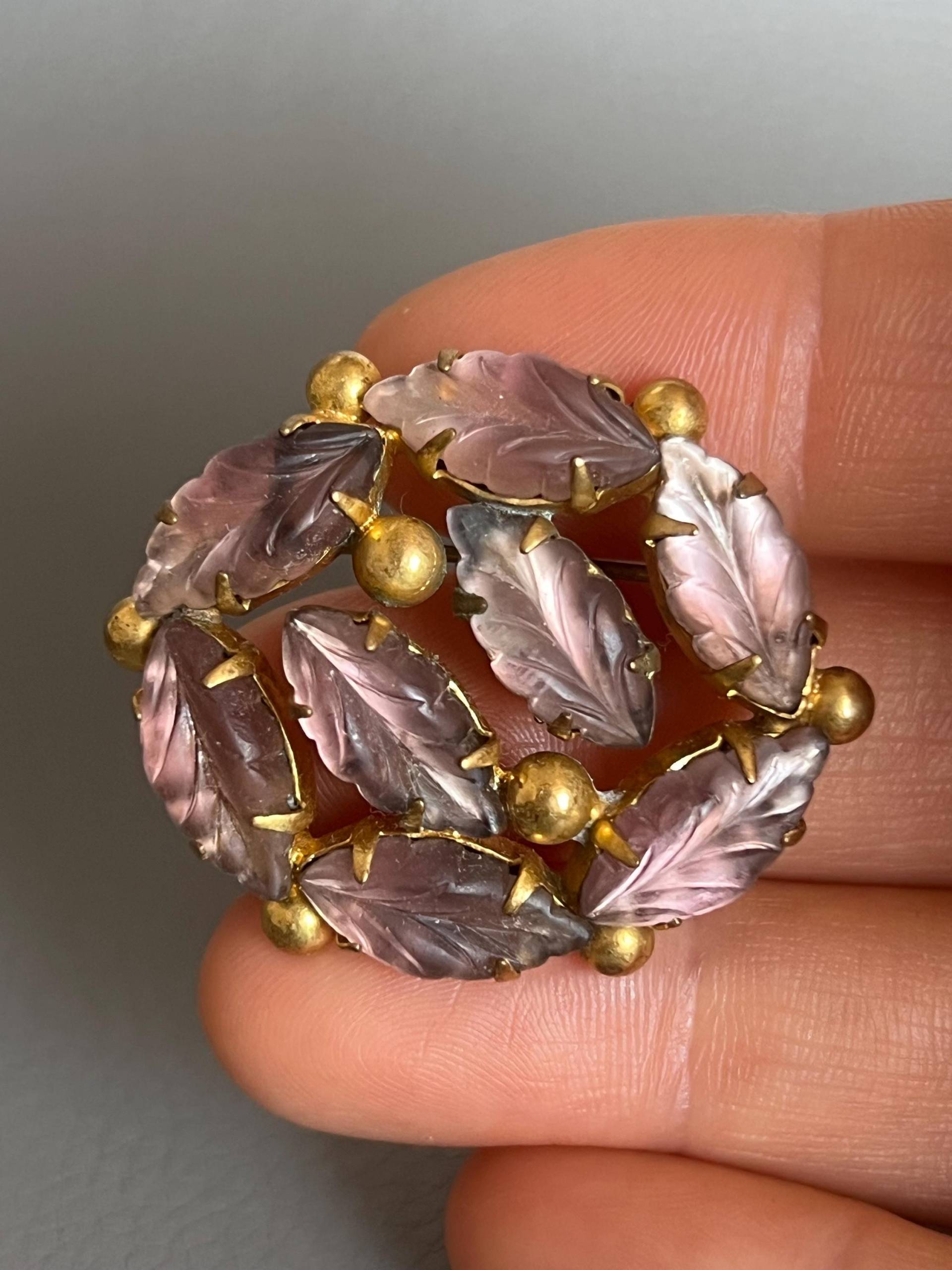 Geformte Glas Herbst Blatt Strass Auf Gold Ton Brosche Jahrgang von NostalgiaBoutiqueR