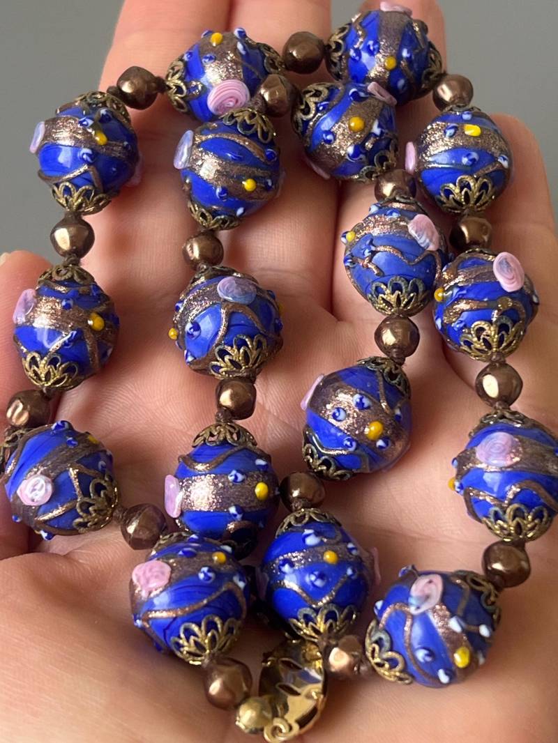 Murano Glasperlenkette Italien 1950Er Jahre True Vintage Blaues Glas von NostalgiaBoutiqueR