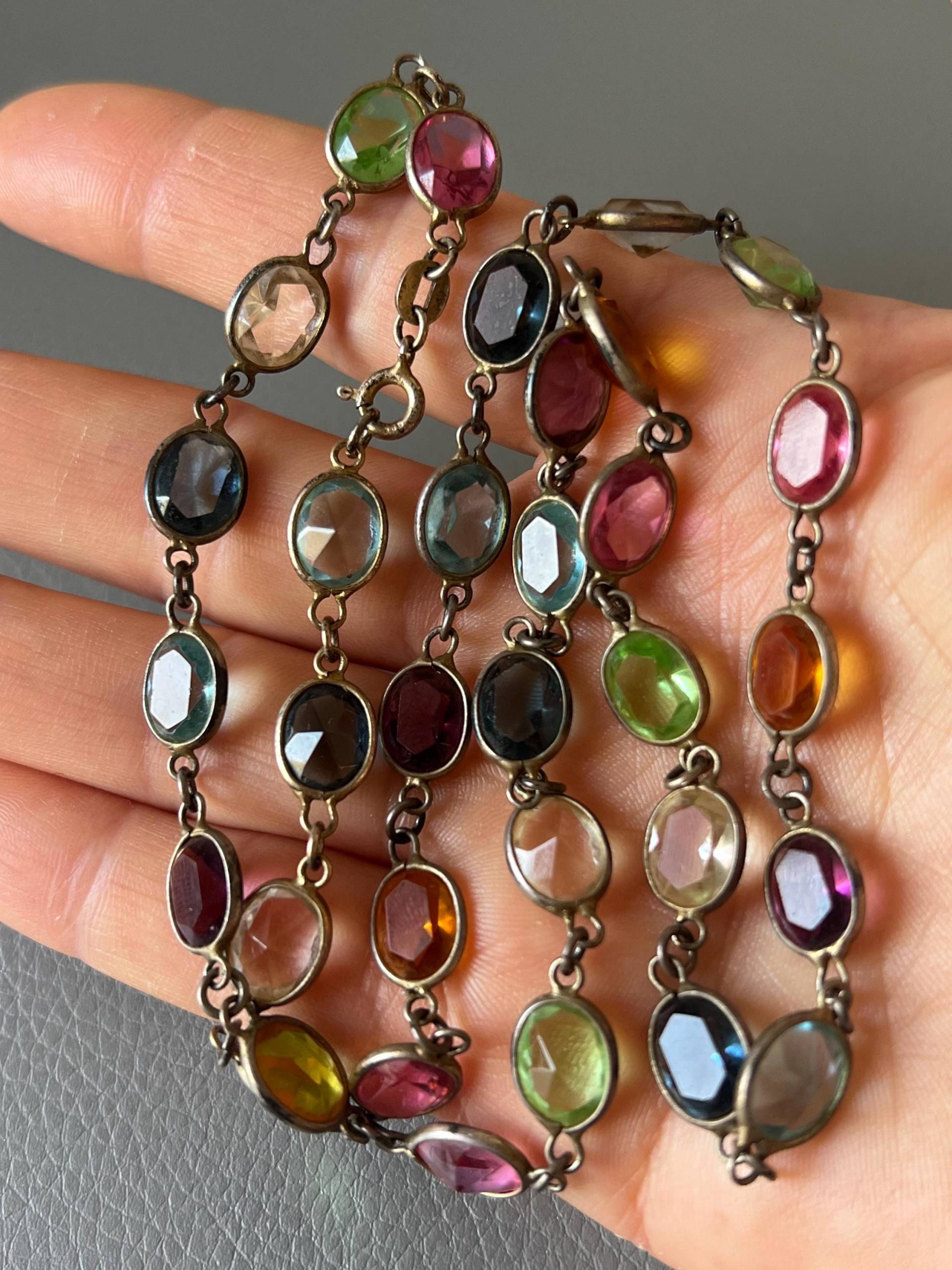 Vintage Bezel Vintage Halskette Aus Buntem Glas Mit 925Er Silber von NostalgiaBoutiqueR
