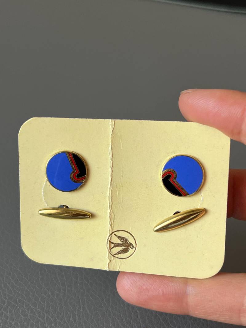 Vintage Emaille Manschettenknöpfe Herren Aus Den 1980Er Jahren Kette Vergoldet Cuffli Neu von NostalgiaBoutiqueR