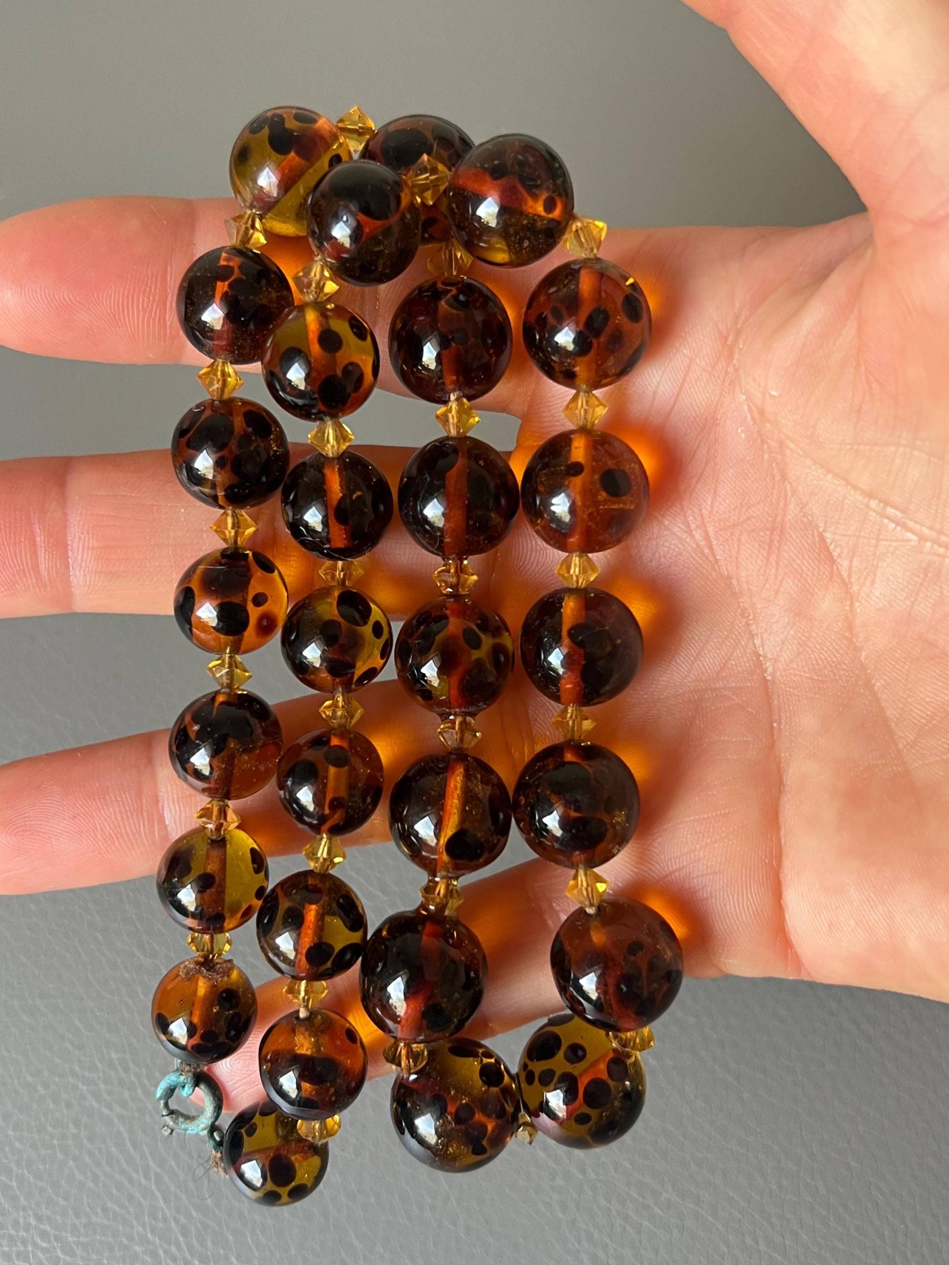 Vintage Glasperlen Gelb, Gefleckte Halskette von NostalgiaBoutiqueR