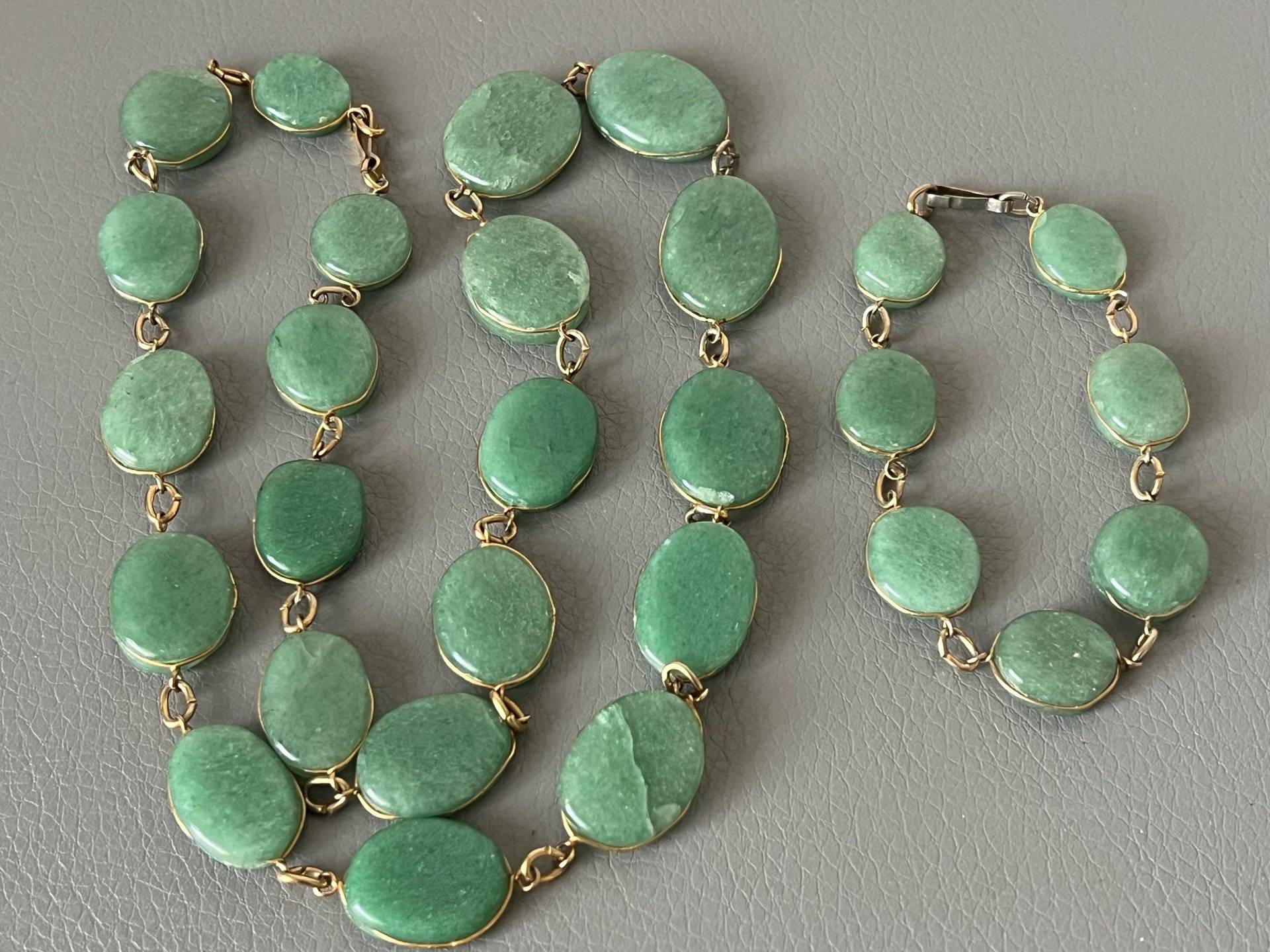 Vintage Grün Naturstein Halskette Und Armband Set von NostalgiaBoutiqueR