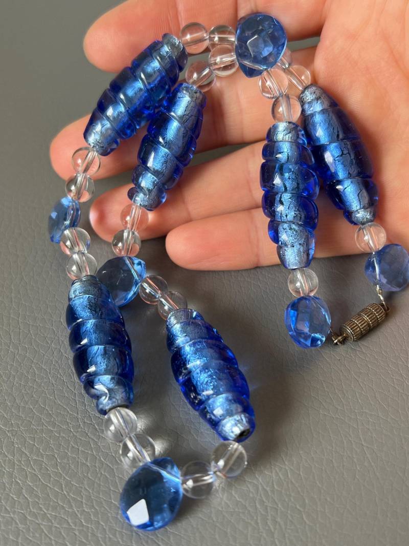 Vintage Murano Blau Glas Halskette Perlen Schmuck von NostalgiaBoutiqueR