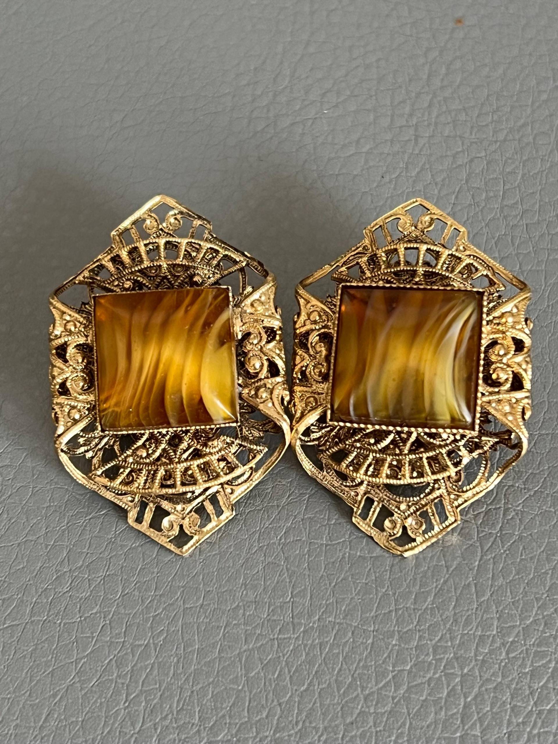 Vintage Ohrclips Karamell Glas von NostalgiaBoutiqueR