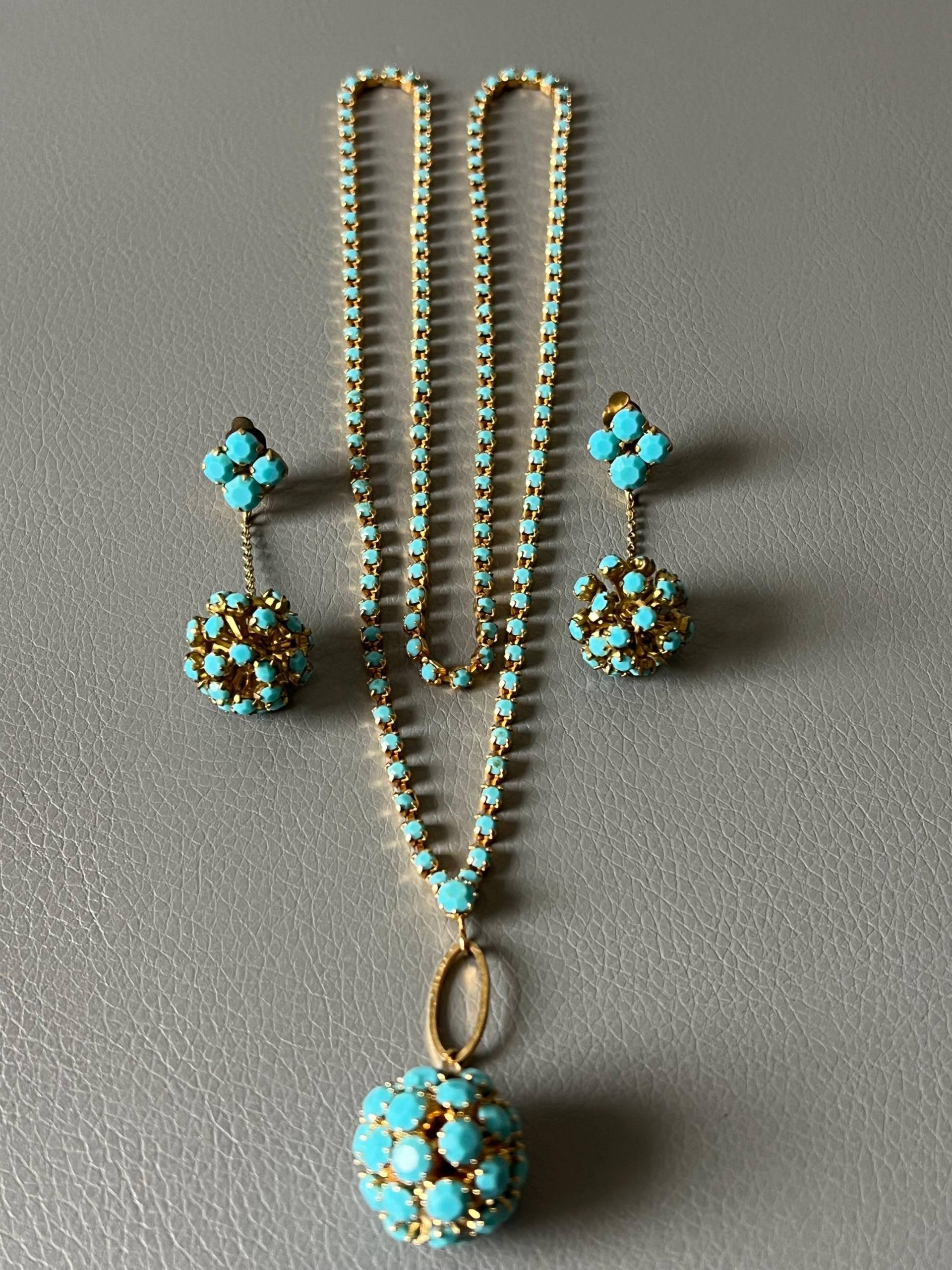 Vintage Set Halskette, Clips Aus Blauem Glas von NostalgiaBoutiqueR