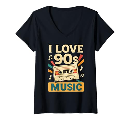 Damen 1990er Musik 90er Jahre 90er Jahre Festival Gig Konzertmusiker T-Shirt mit V-Ausschnitt Damen 1990er Musik 90er Jahre 90er Jahre Festival Gig Konzertmusiker T-Shirt mit V-Ausschnitt von Nostalgic Music Radio Nostalgia Reunion Party