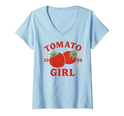 Damen 1998 Tomato Girl Retro T-Shirt mit V-Ausschnitt Damen 1998 Tomato Girl Retro T-Shirt mit V-Ausschnitt von Nostalgic Tomato Girl Vintage Artwork