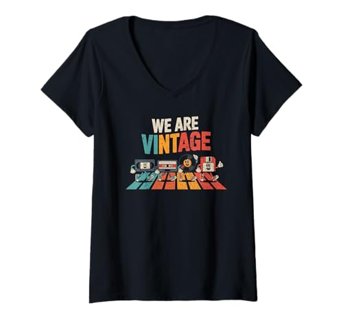 Damen We Are Vintage Funny Retro Media Characters T-Shirt mit V-Ausschnitt Damen We Are Vintage Funny Retro Media Characters T-Shirt mit V-Ausschnitt von Nostalgic Walkman VHS Vinyl Floppy Retro