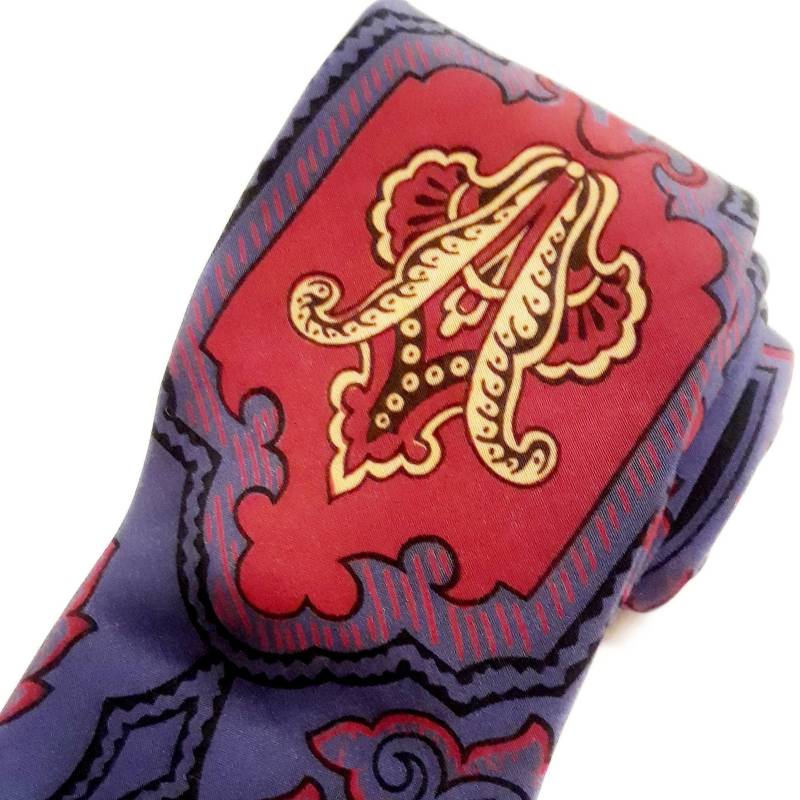 Paul Bri Paris Seidenkrawatte Grau Blau Floral Paisley, Royal Lilie Design von NostalgicByLiliya