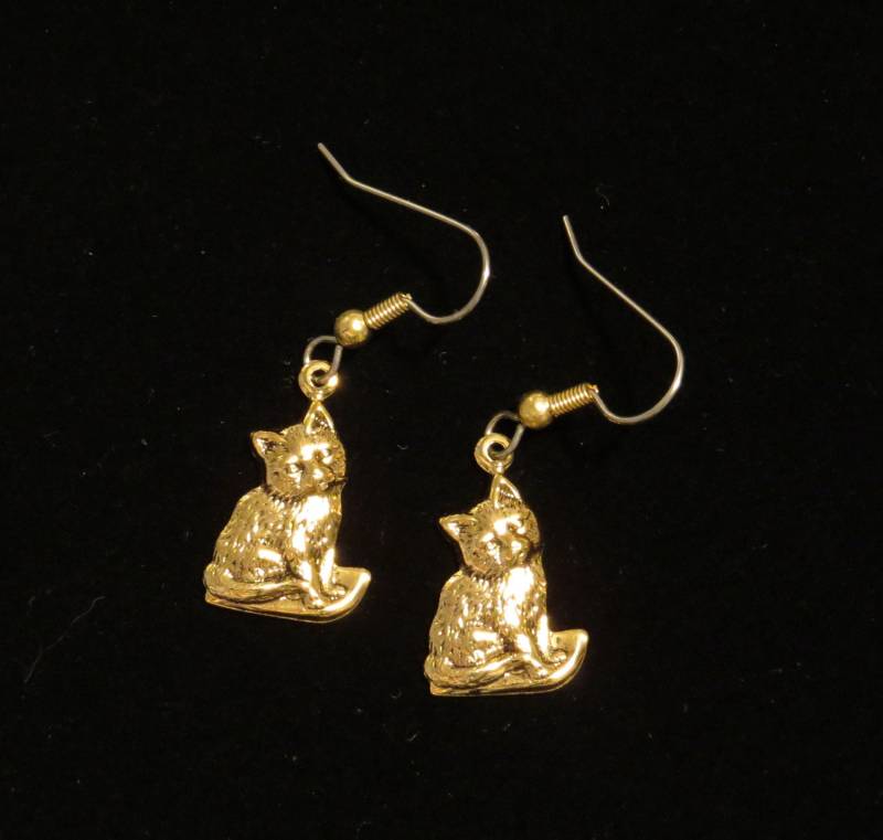 Katzenohrringe 24 Karat Vergoldet Kitten Kitty Cats Kittens Eg527 von NostalgicCharm