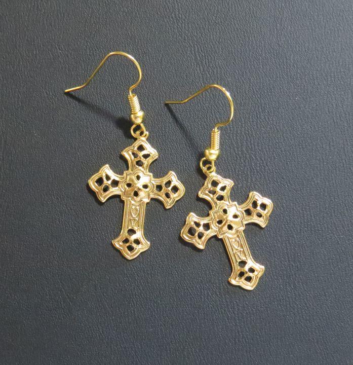 Kreuz Ohrringe Christian Zarte Detail 24 Karat Gold Platte Oder Silber Ostergeschenk Er Ist Auferstanden Auferstehung Eg293/Es304 von NostalgicCharm