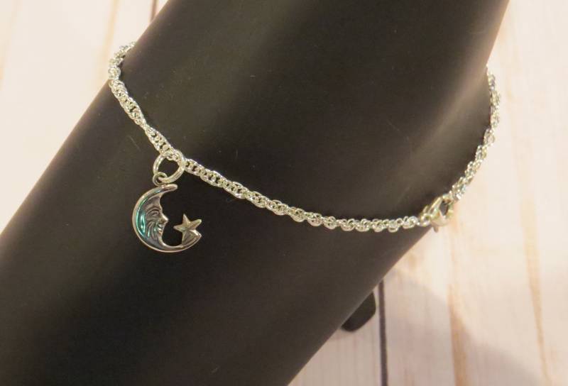 Lächelnde Halbmond-Halbmond-Halbmond-Anklet Twisted Rope Chain Anklet Bracelet Summer Vacation Silver Plate As021 von NostalgicCharm