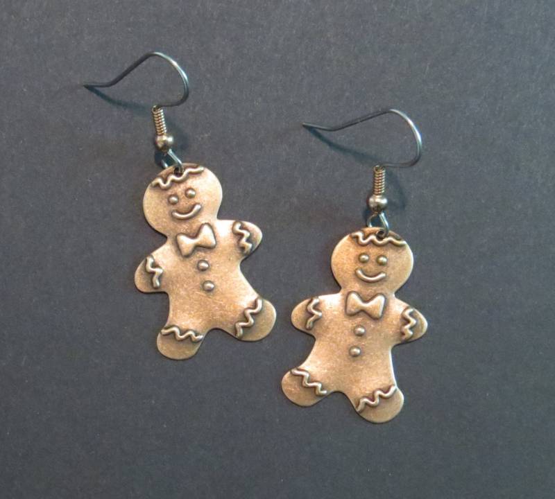 Lebkuchen Mann Junge Ohrringe Kupfer Weihnachtsplätzchen Urlaub Ginger Bread Ec022 von NostalgicCharm