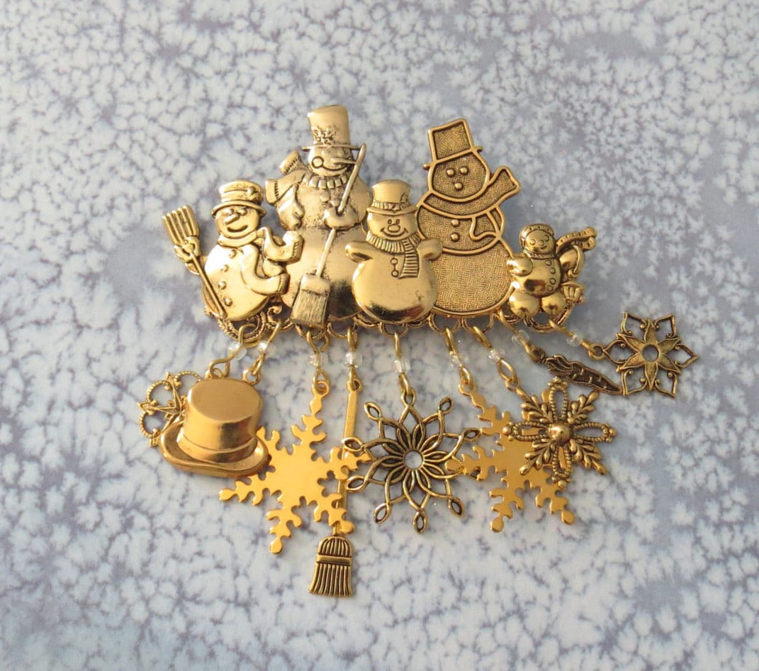 Schneemann Und Schneeflocken Winter Pin Brosche 24 Karat Goldplatte Oder Oxidiertem Silber Matt Schneit Weihnachten Urlaub Geschenk Pg306/Ps237N von NostalgicCharm