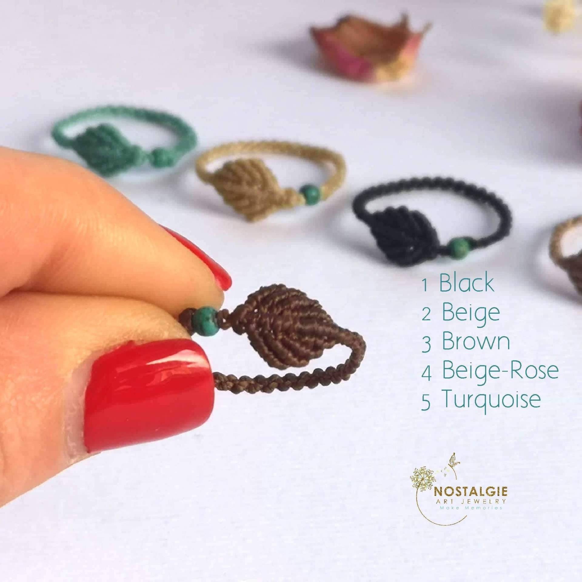 Statement Macrame Ring, Leaf Ring With Turquoise Stone Statement Macrame Ring, Leaf Ring With Turquoise Stone von NostalgieArt