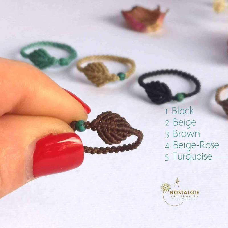 Statement Macrame Ring, Leaf Ring With Turquoise Stone Statement Macrame Ring, Leaf Ring With Turquoise Stone von NostalgieArt