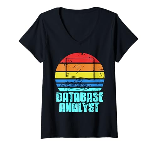 Damen Retro Datenbankanalyst Vintage IT Humor T-Shirt mit V-Ausschnitt Damen Retro Datenbankanalyst Vintage IT Humor T-Shirt mit V-Ausschnitt von Nostalgischer Datenjob Tech Fan Spruch